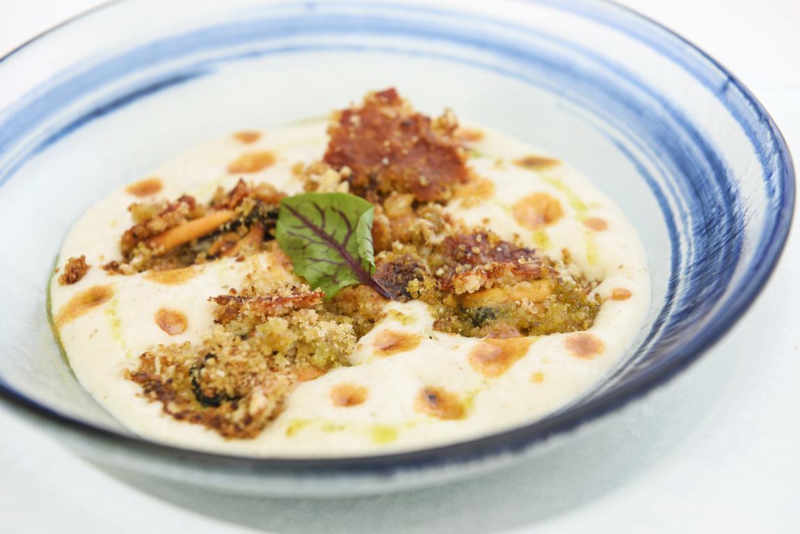 Gratinated Mussels, Sea Urchins, and Jerusalem Artichoke Foam